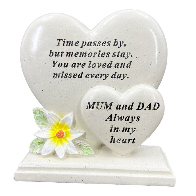 Mum and Dad Graveside Memorial Double Heart Grave Plaque Ornament Decoration