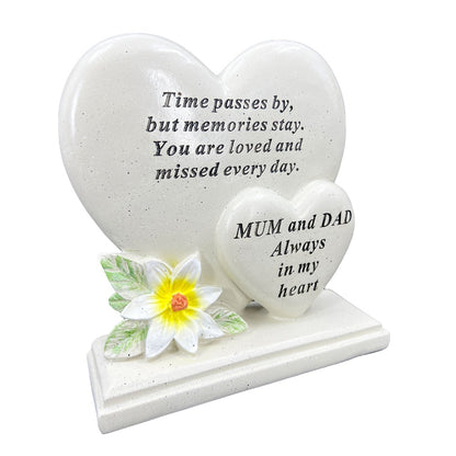 Mum and Dad Graveside Memorial Double Heart Grave Plaque Ornament Decoration