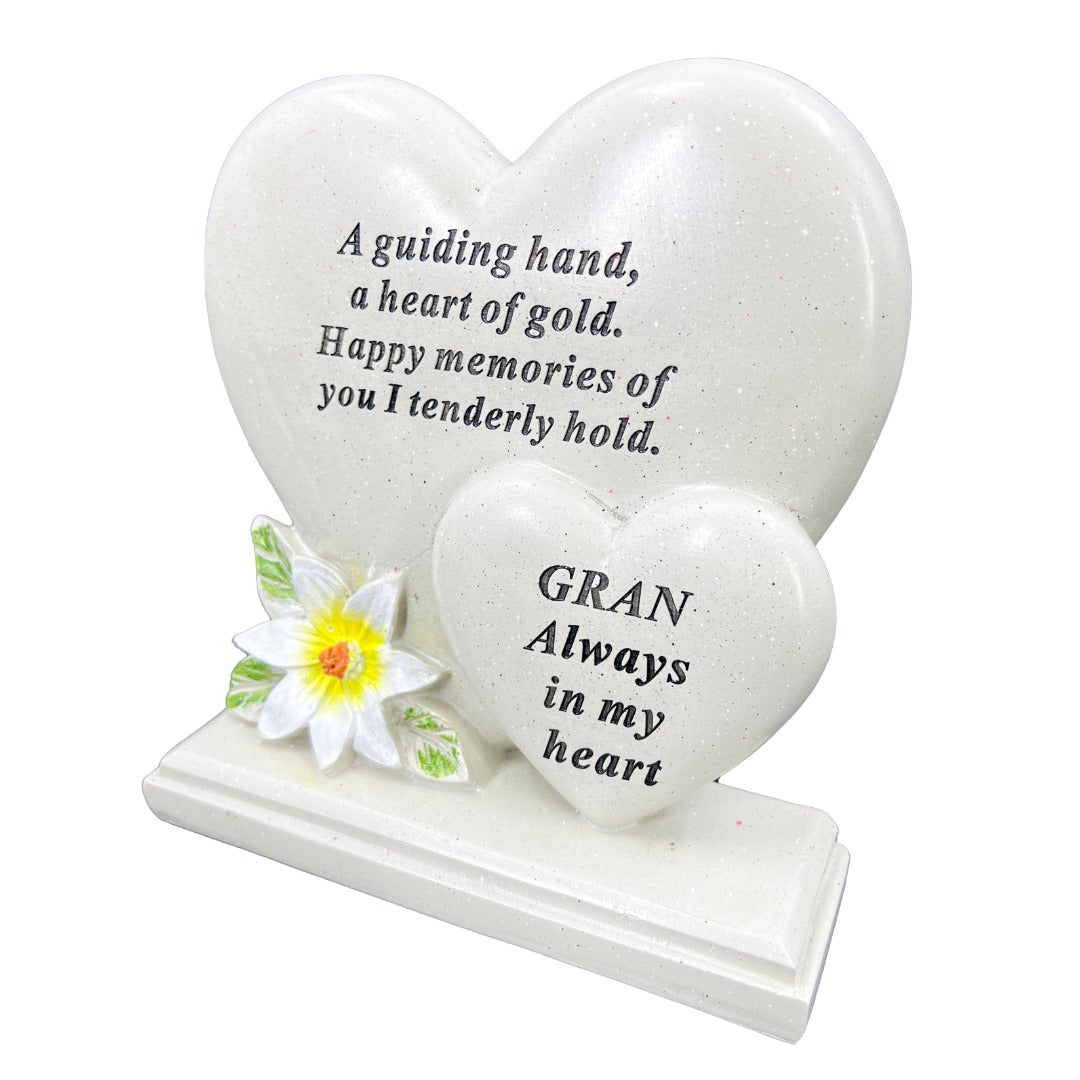 Special Gran double heart memorial plaque close up