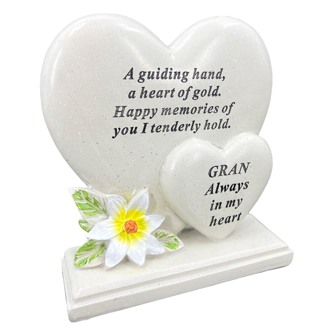 Special Gran double heart memorial plaque front view