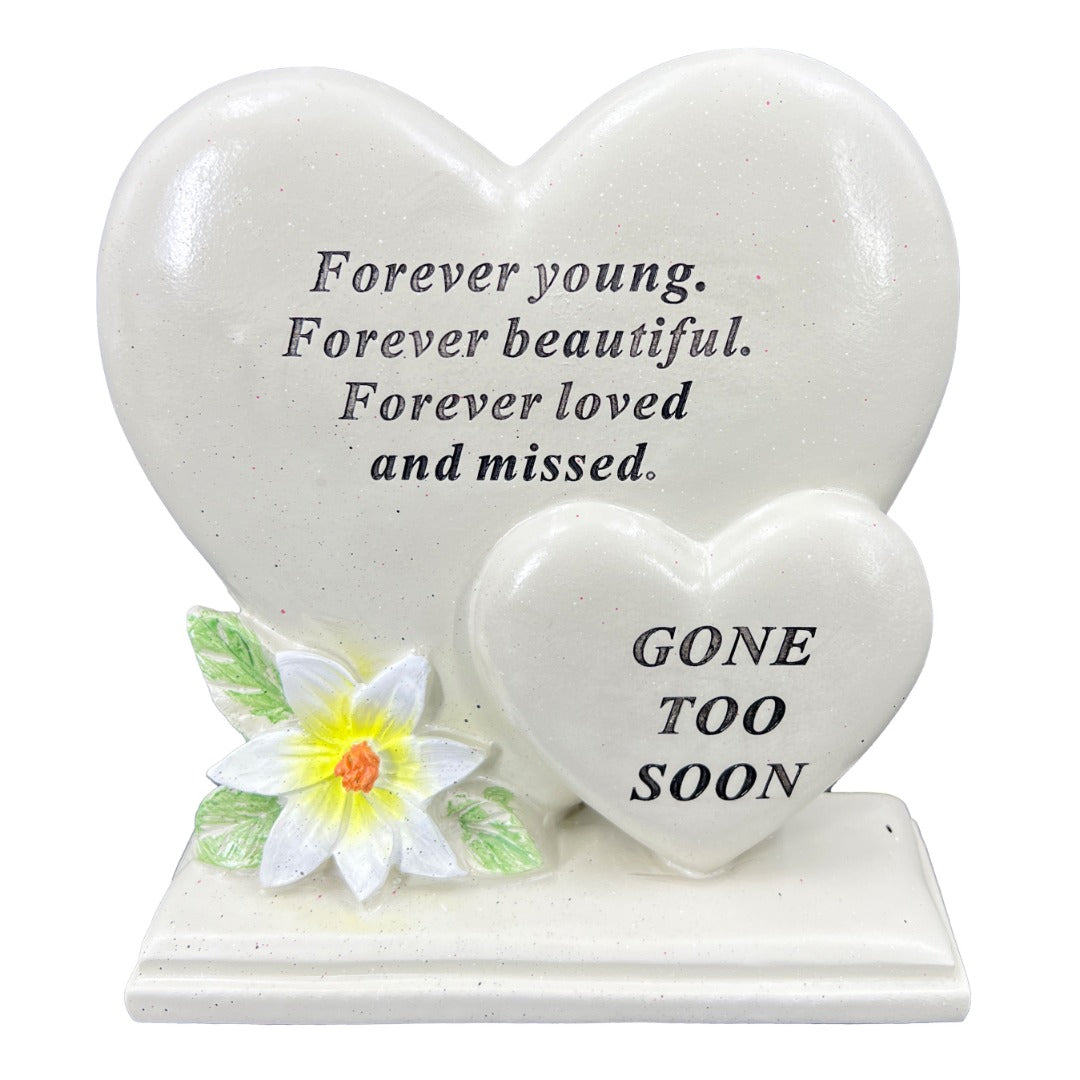 Gone Too Soon double heart memorial plaque
