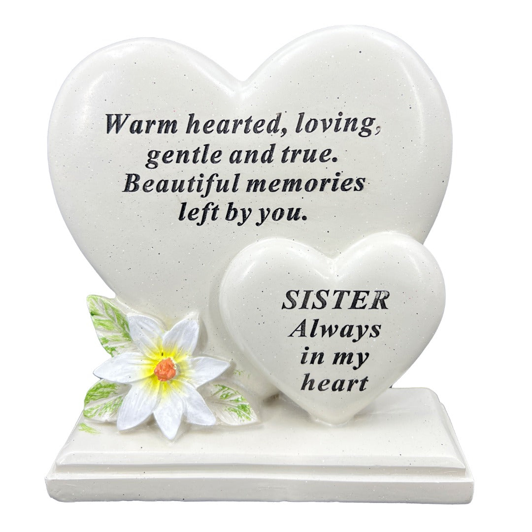Special Sister Double Heart Graveside Memorial Plaque