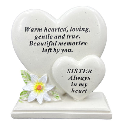 Special Sister Double Heart Graveside Memorial Plaque