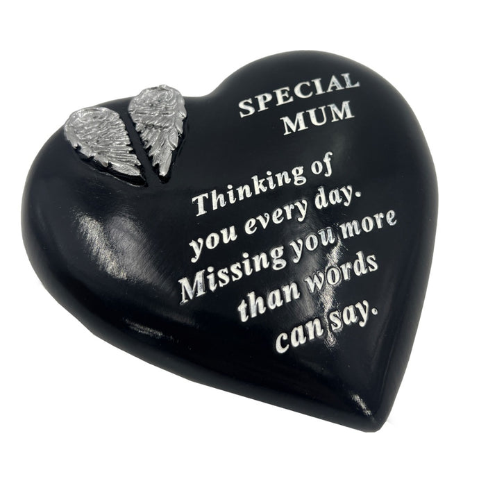 Special Mum Angel Wings Memorial Black Heart Grave Plaque Graveside Ornament Decoration