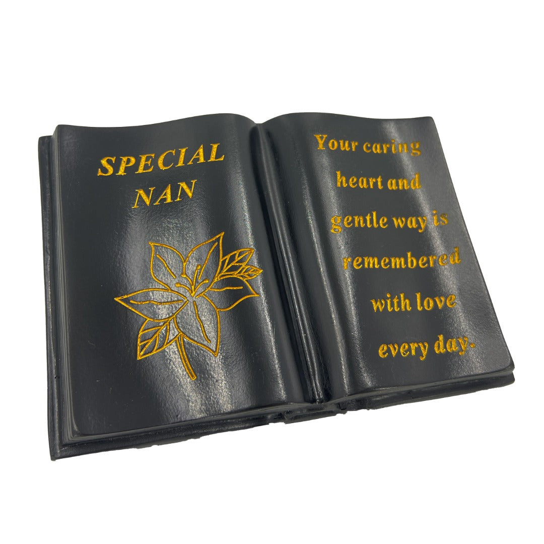 Special Nan Gold Lily Flower Graveside Black Book Memorial Ornament
