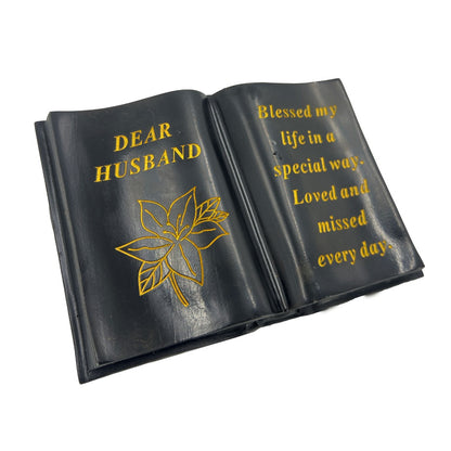 Special Husband Gold Lily Flower Graveside Black Book Memorial Ornament Plaque