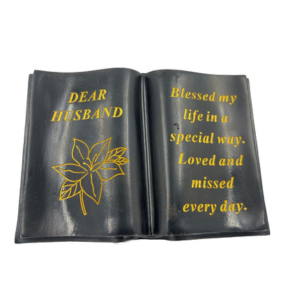 Special Husband Gold Lily Flower Graveside Black Book Memorial Ornament Plaque