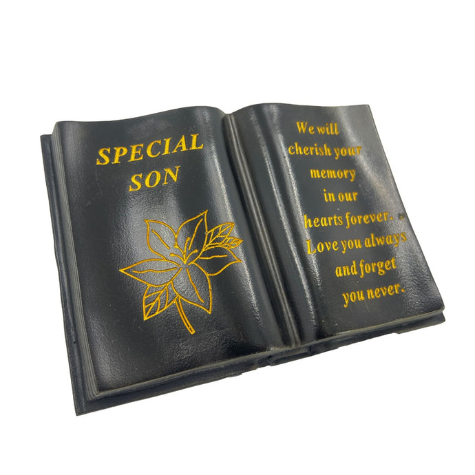 Special Son Gold Lily Flower Graveside Black Book Memorial Ornament Plaque