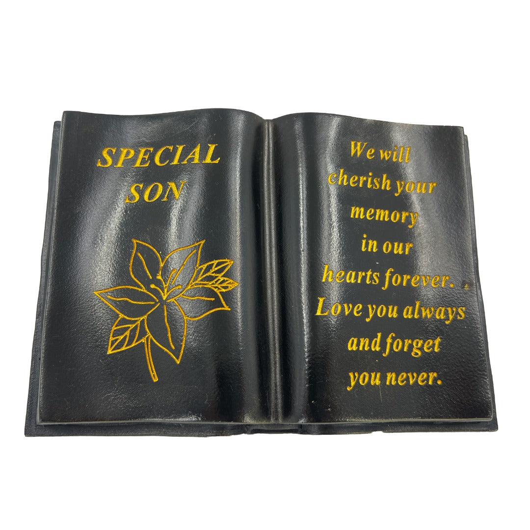 Special Son Gold Lily Flower Graveside Black Book Memorial Ornament Plaque