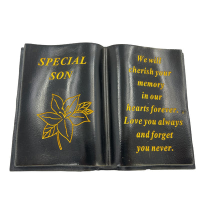 Special Son Gold Lily Flower Graveside Black Book Memorial Ornament Plaque
