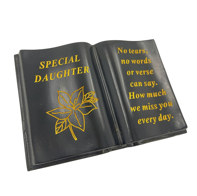 Special Daughter Gold Lily Flower Graveside Black Book Memorial Ornament Plaque