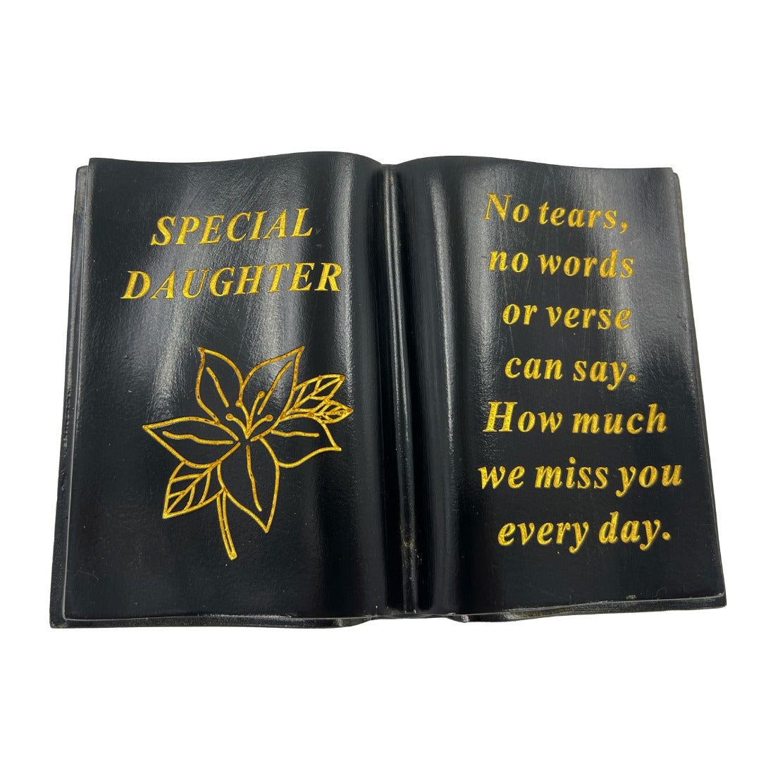 Special Daughter Gold Lily Flower Graveside Black Book Memorial Ornament Plaque