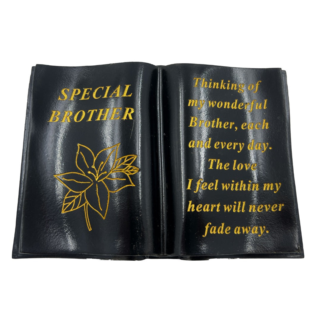 Special Brother gold lily black book memorial ornament front view