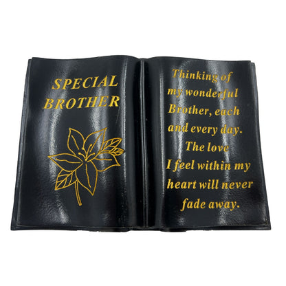 Special Brother gold lily black book memorial ornament front view