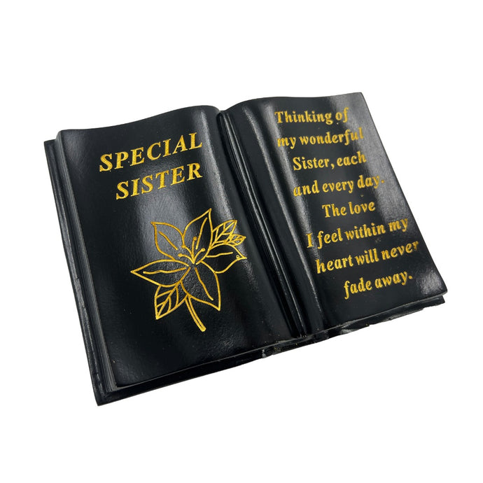 Special Sister Gold Lily Flower Graveside Black Book Memorial Ornament Plaque