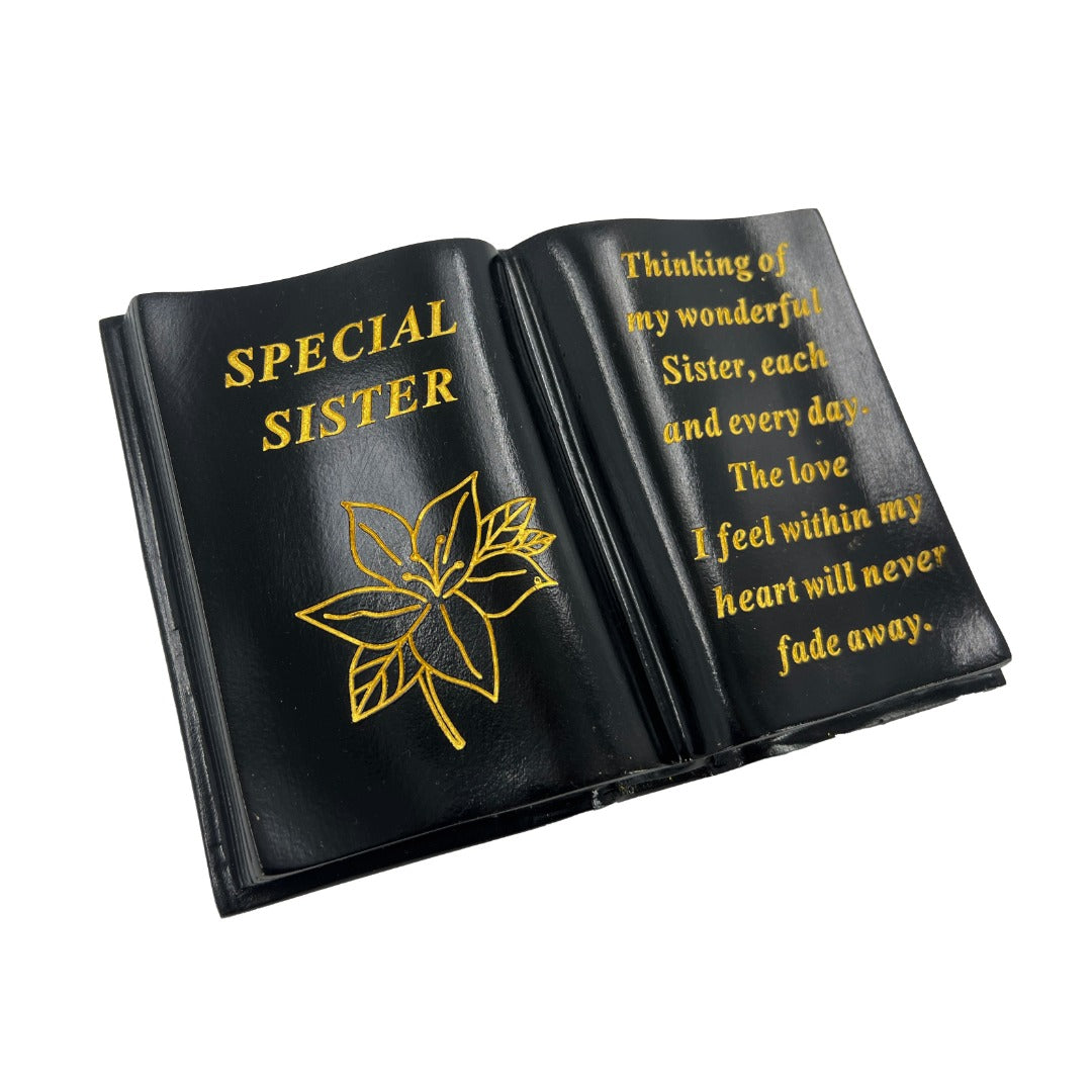 Special Sister gold lily black book memorial ornament