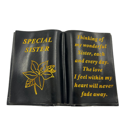 Special Sister Gold Lily Flower Graveside Black Book Memorial Ornament Plaque