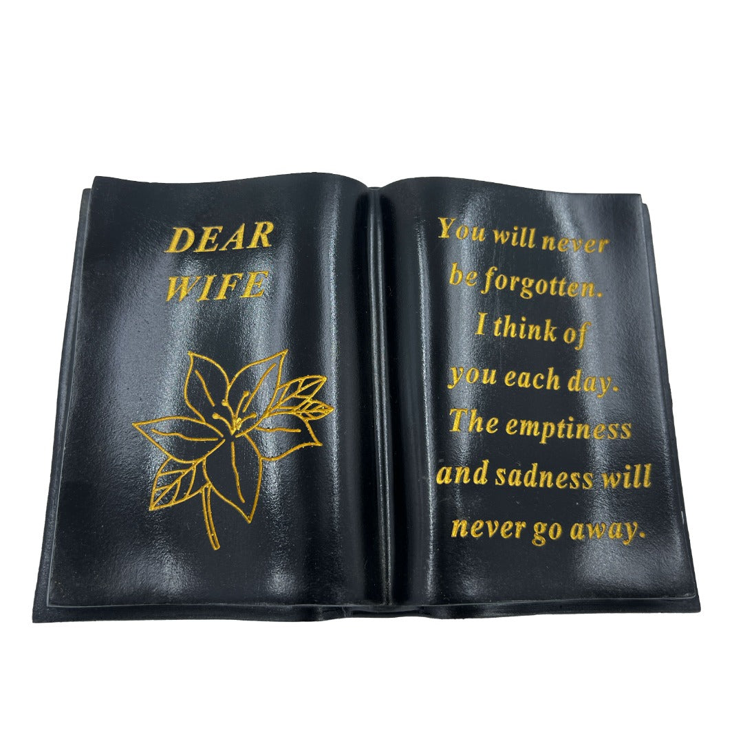 Special Wife Gold Lily Flower Graveside Black Book Memorial Ornament Plaque