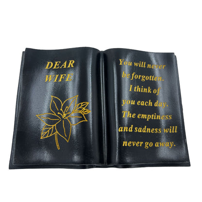 Special Wife Gold Lily Flower Graveside Black Book Memorial Ornament Plaque