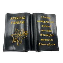 Load image into Gallery viewer, Special Friend Gold Lily Flower Graveside Black Book Memorial Ornament Plaque