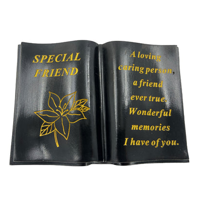 Special Friend gold lily black book memorial ornament front view