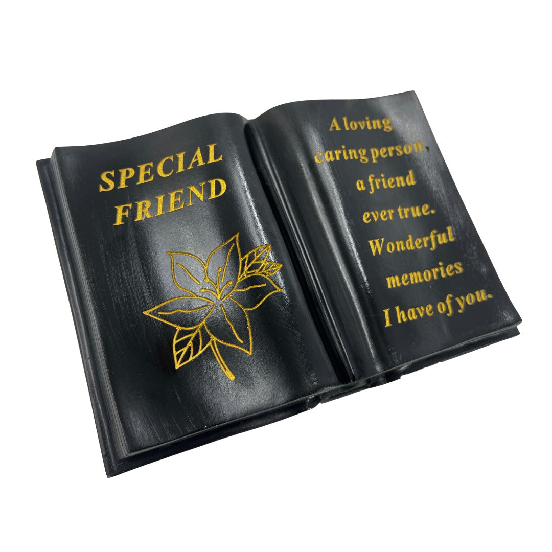 Special Friend Gold Lily Flower Graveside Black Book Memorial Ornament Plaque