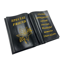 Load image into Gallery viewer, Special Friend Gold Lily Flower Graveside Black Book Memorial Ornament Plaque