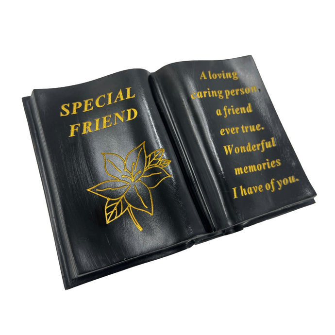 Special Friend Gold Lily Flower Graveside Black Book Memorial Ornament Plaque