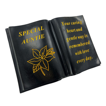 Special Auntie gold lily black book memorial ornament