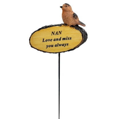 Nan Love you always Robin Bird Memorial Tribute Stick Graveside Flower Garden Plaque