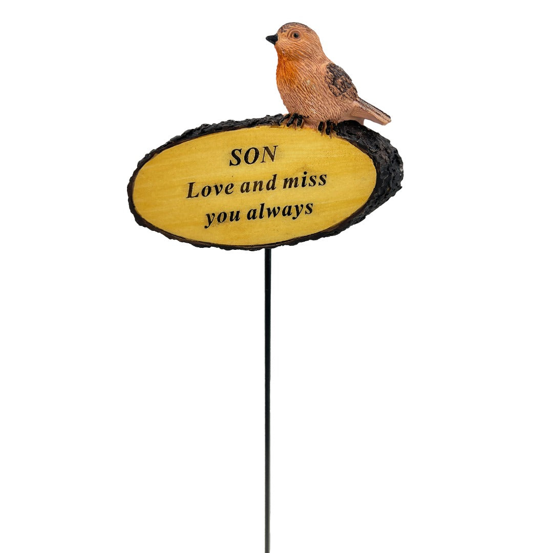 Son Love you always Robin Bird Memorial Tribute Stick Graveside Flower Garden Plaque