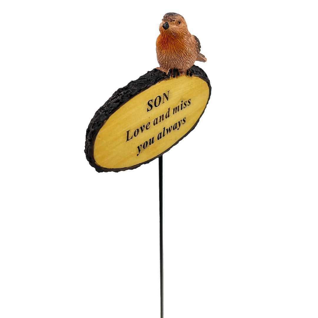 Son Love you always Robin Bird Memorial Tribute Stick Graveside Flower Garden Plaque