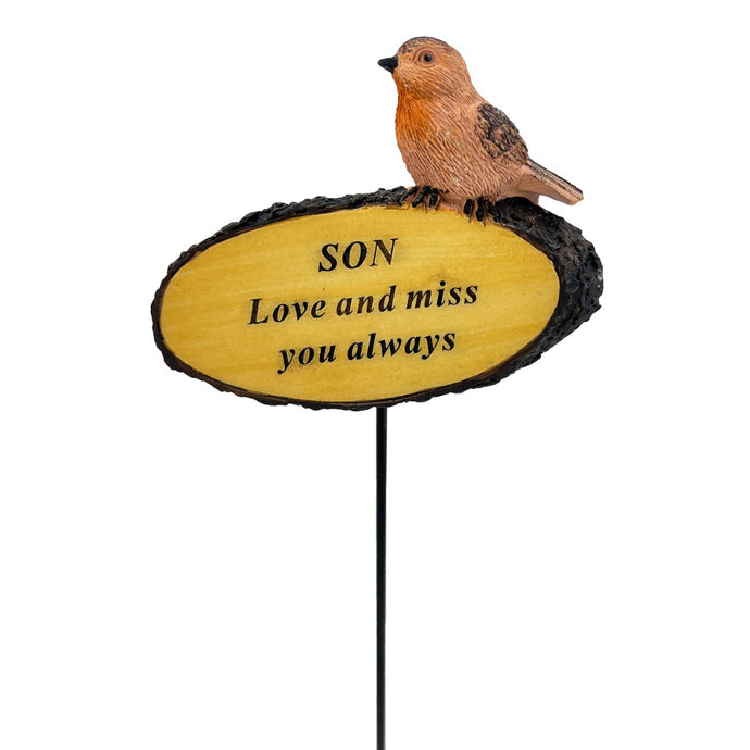 Son Love you always Robin Bird Memorial Tribute Stick Graveside Flower Garden Plaque