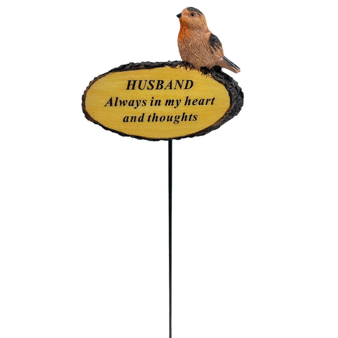 Husband Always In My Heart Robin Bird Memorial Tribute Stick Graveside Flower Garden Plaque