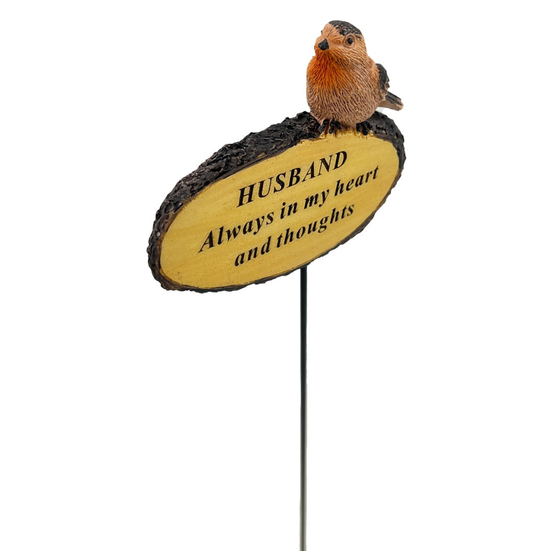 Husband Always In My Heart Robin Bird Memorial Tribute Stick Graveside Flower Garden Plaque