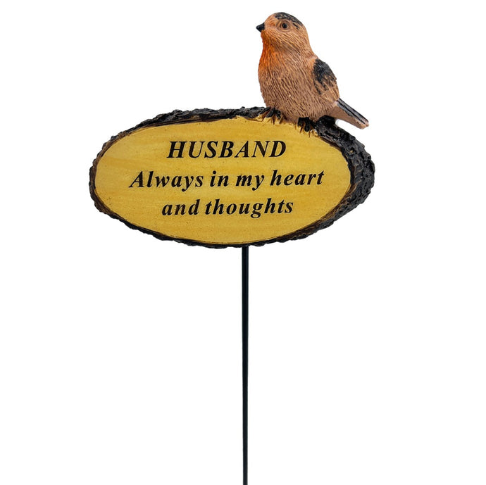 Husband Always In My Heart Robin Bird Memorial Tribute Stick Graveside Flower Garden Plaque