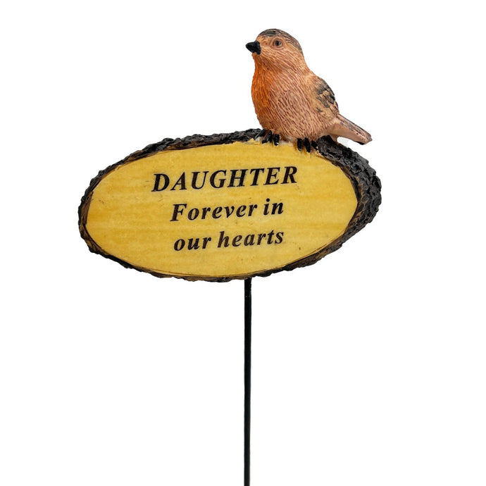 Daughter Forever In Our Hearts Robin Bird Memorial Tribute Stick Graveside Flower Garden Plaque