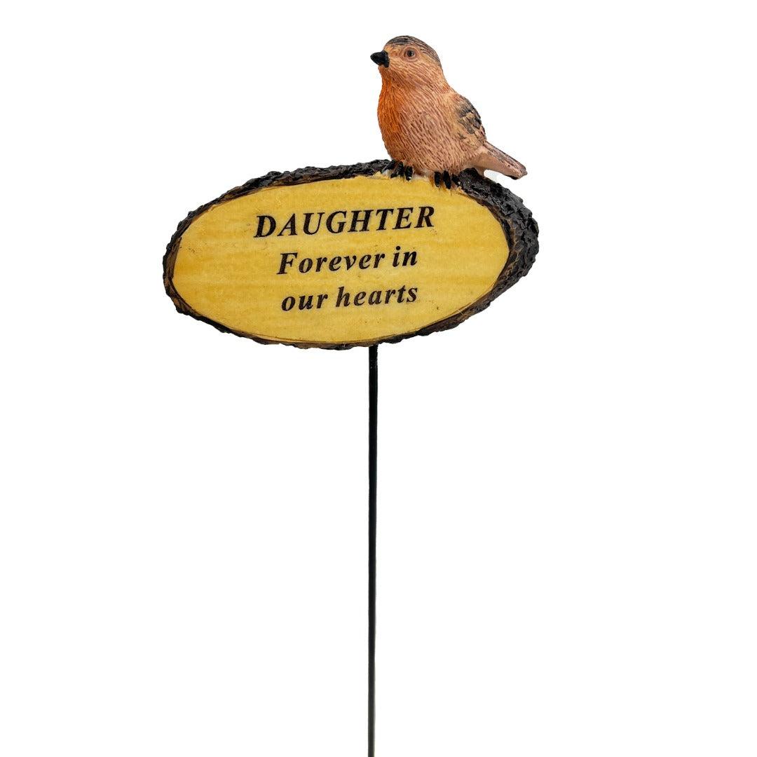 Daughter Forever In Our Hearts Robin Bird Memorial Tribute Stick Graveside Flower Garden Plaque