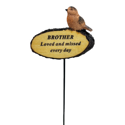 Brother Loved and Missed Robin Bird Memorial Tribute Stick Graveside Flower Garden Plaque