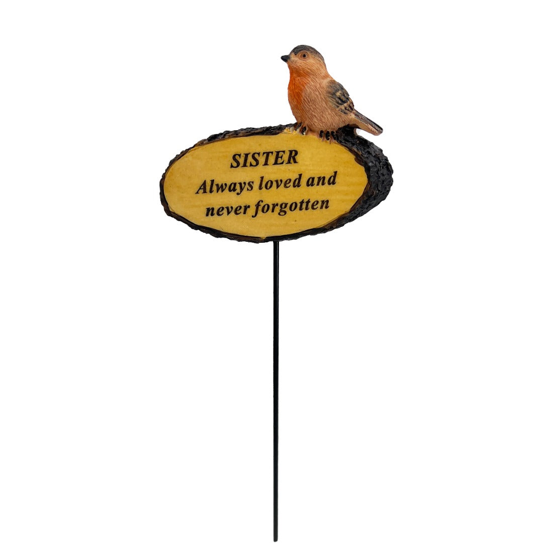 Sister Always Loved Robin Bird Memorial Tribute Stick Graveside Flower Garden Plaque