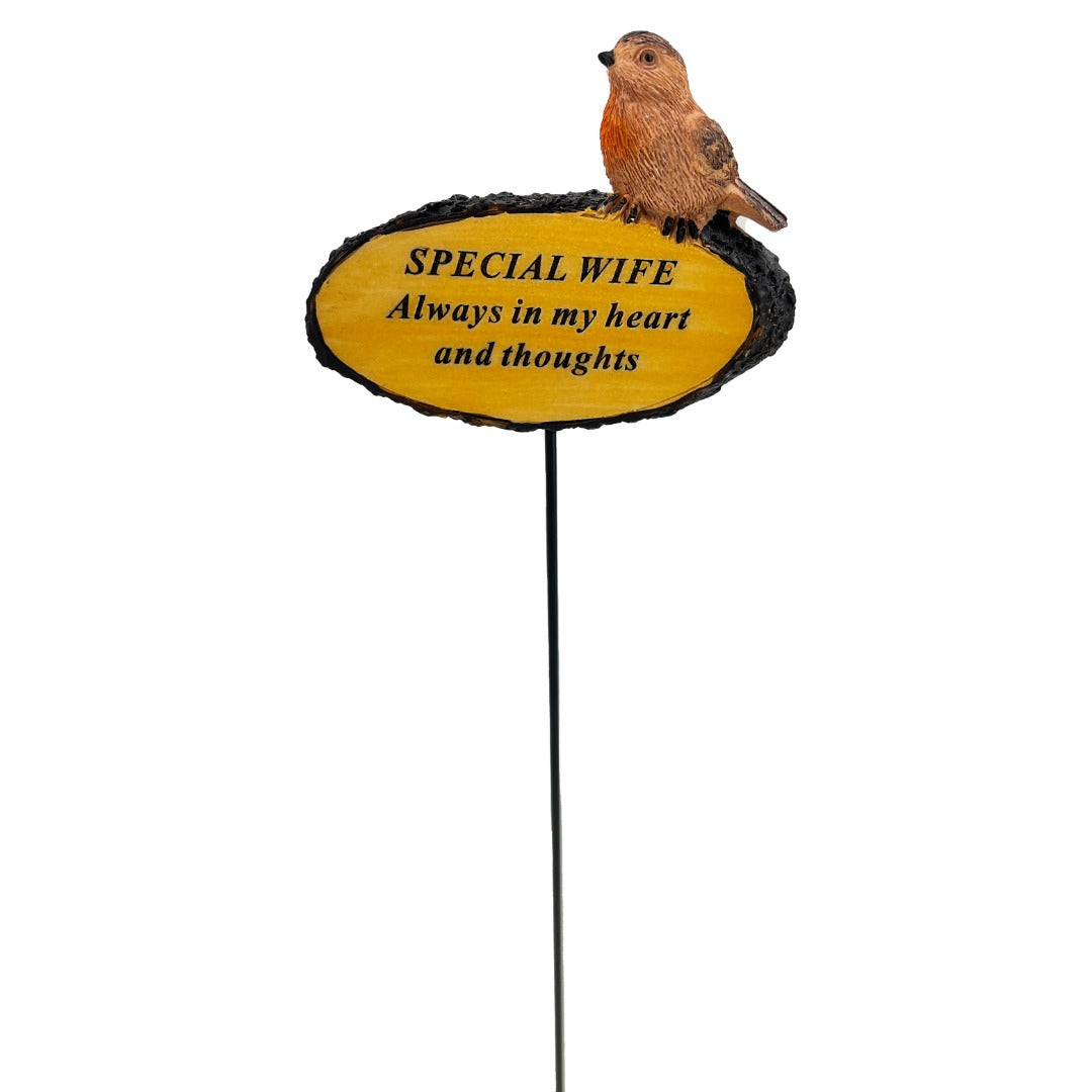 Wife Always In My Heart Robin Bird Memorial Tribute Stick Graveside Flower Garden Plaque