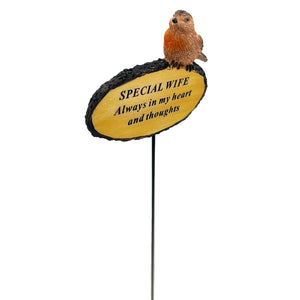 Wife Always In My Heart Robin Bird Memorial Tribute Stick Graveside Flower Garden Plaque