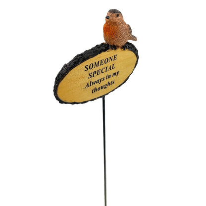 Someone Special Always In My Thoughts Robin Bird Memorial Tribute Stick Graveside Flower Garden Plaque