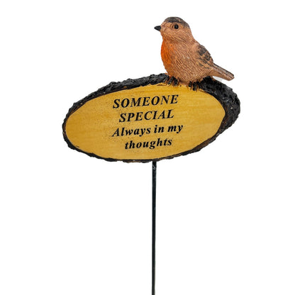 Someone Special Always In My Thoughts Robin Bird Memorial Tribute Stick Graveside Flower Garden Plaque