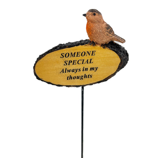 Someone Special Always In My Thoughts Robin Bird Memorial Tribute Stick Graveside Flower Garden Plaque