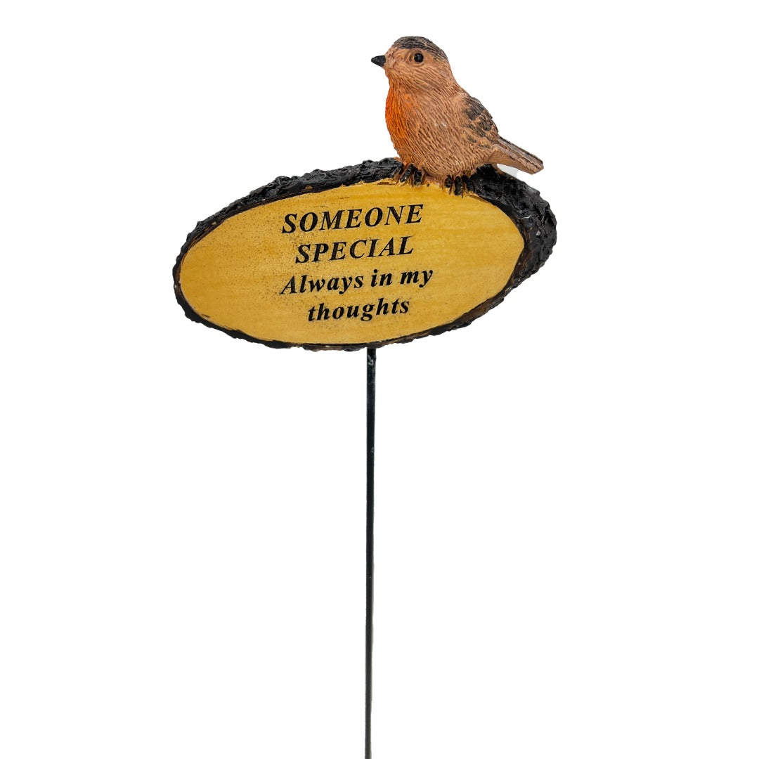 Someone Special Always In My Thoughts Robin Bird Memorial Tribute Stick Graveside Flower Garden Plaque