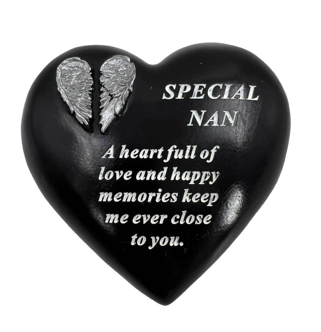 Special Nan Angel Wings Memorial Black Heart Grave Plaque Graveside Ornament Decoration
