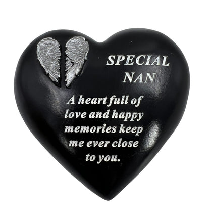 Special Nan Angel Wings Memorial Black Heart Grave Plaque Graveside Ornament Decoration