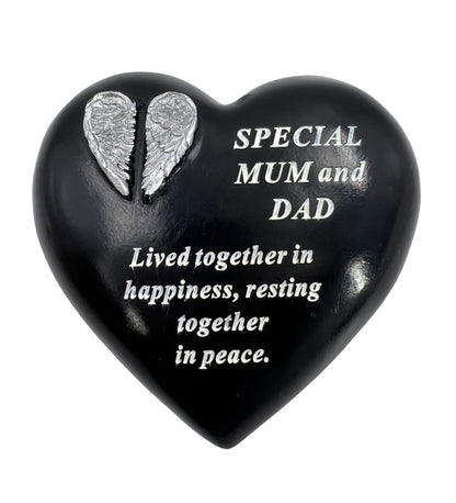 Special Mum and Dad Angel Wings Memorial Black Heart Grave Plaque Graveside Ornament Decoration