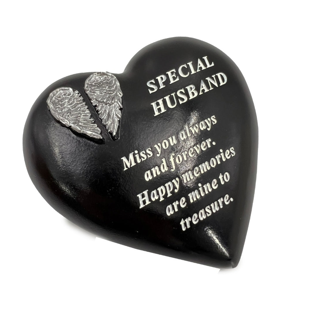 Special Husband Angel Wings Memorial Black Heart Grave Plaque Graveside Ornament Decoration